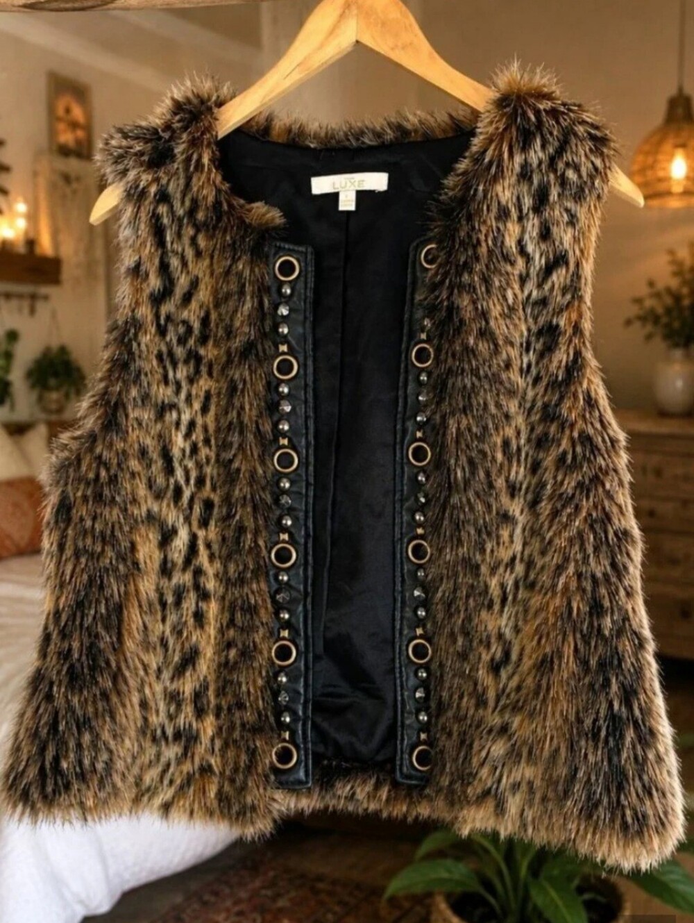 Luxe Leopard-Print Faux Fur Vest - Brown/Black